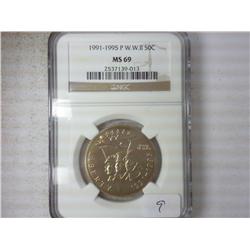 1991-95-P WWII HALF DOLLAR NGC MS69