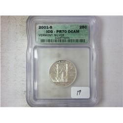 2001-S SILVER VERMONT QUARTER ICG PR70DCAM