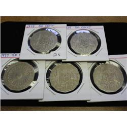 1975-79 AUSTRALIA 50 CENTS 5 COINS