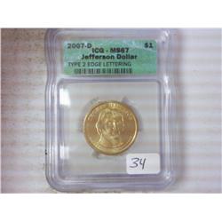2007-D JEFFERSON DOLLAR ICG MS67