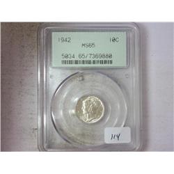 1942 MERCURY DIME PCGS MS65