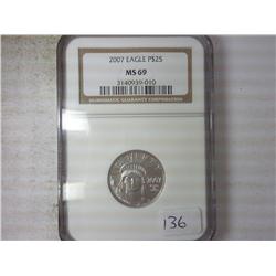 2007 $25 AMERICAN PLATINUM EAGLE 1/4 OZ