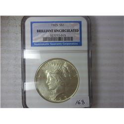1925 PEACE SILVER DOLLAR NGC BRILLIANT UNC