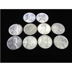10 ASSORTED 1943 LINCOLN STEEL CENTS (EF-UNC)