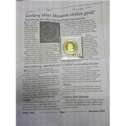 GALLERY MINT 1795 GOLD 1/2 EAGLE REPRO.