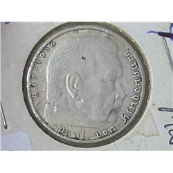 1937-A GERMAN 2 MARK SILVER .1607 OZ ASW