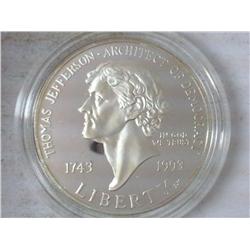 1993 JEFFERSON PROOF US SILVER DOLLAR