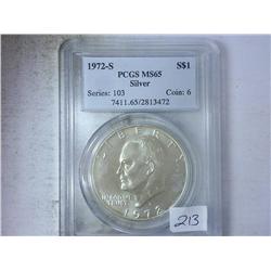 1972-S IKE SILVER DOLLAR PCGS MS65