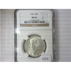 1964 KENNEDY HALF DOLLAR NGC MS63