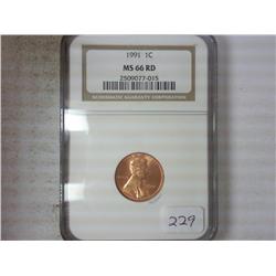 1991 LINCOLN CENT NGC MS66RD