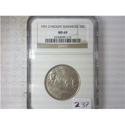 1991-D MT. RUSHMORE HALF NGC MS69