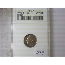 1975-S ROOSEVELT DIME ANACS PF67