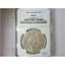 1983-S OLYMPICS US SILVER DOLLAR NGC MS69