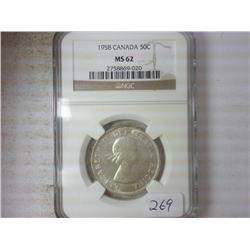 1958 CANADA 50 CENT NGC MS62