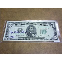 HARD TO FIND 1950-B SIGNED $5 FRN
