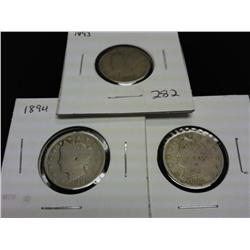 1893, 94, 95 LIBERTY "V" NICKELS (BETTER DATES)