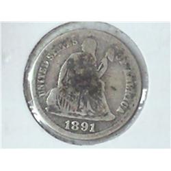1891 SEATED LIBERTY DIME