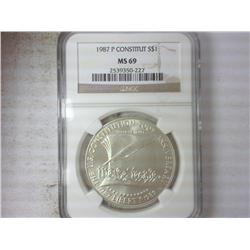 1987-P US CONSTITUTION $ NGC MS69