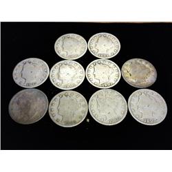10 ASSORTED LIBERTY "V" NICKELS