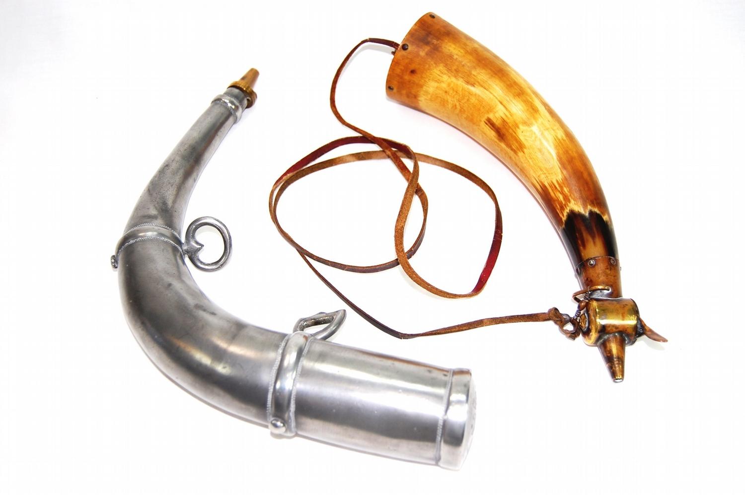 Pair of Vintage Black Powder Horns, Signed