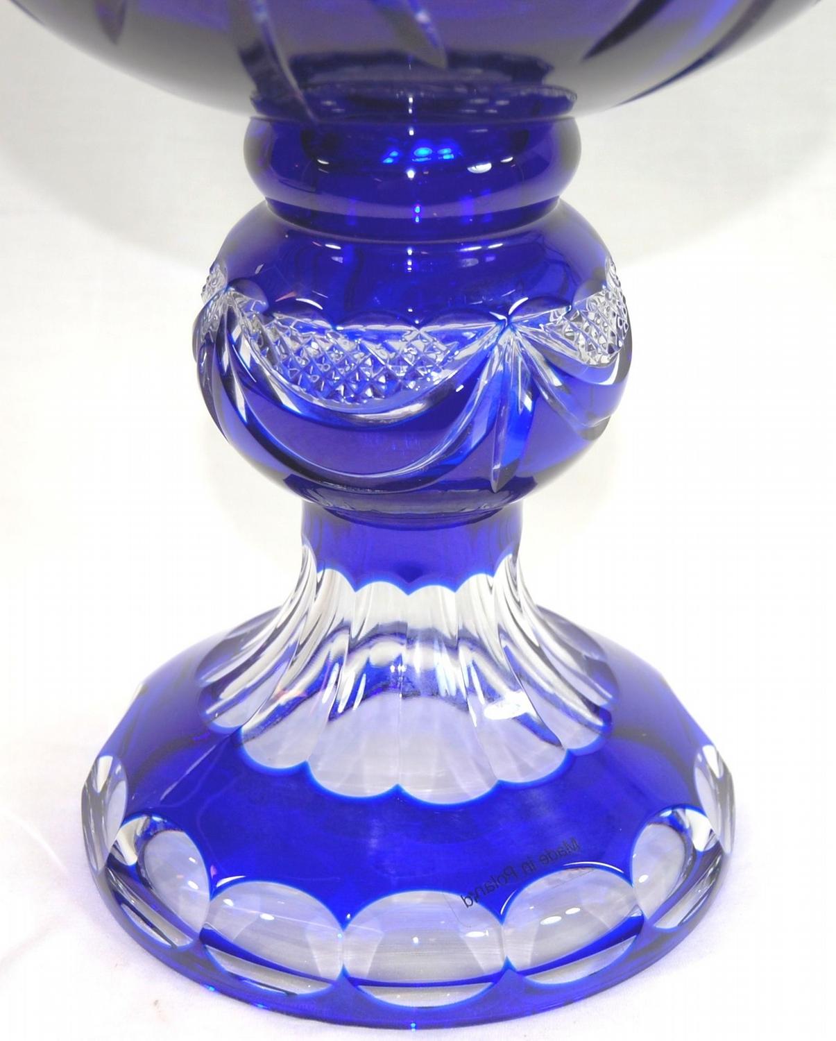 Bohemian Cut To Clear Cobalt Blue Crystal Vase/ Urn Poland