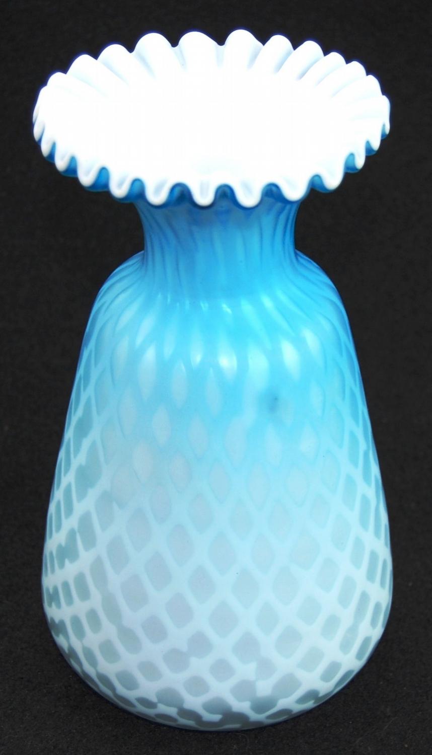 Matching Pair of Antique Powder Blue Cased Satin Glass Fluted Vases