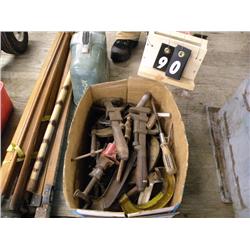 box of c-clamps & misc tools