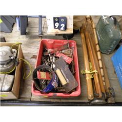plastic bin of drill bits and misc