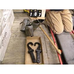 3 oil cans and tow hooks