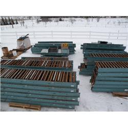 40 plus of 2' wide x 10' & 12' sections of line flow roller conveyors & assortment of hardware