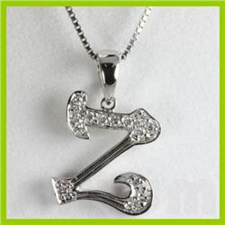 Genuine 0.10 ctw Alphabet Initial Letter Z Diamond Necklace 16" 14kt Gold-White