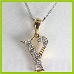 Genuine 0.10 ctw Alphabet Initial Letter Y Diamond Necklace 16" 14kt Gold-Yellow