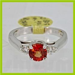 Genuine  1.56 ctw Orange Sapphire & Diamond Ring 14KT White Gold Ring Size 7