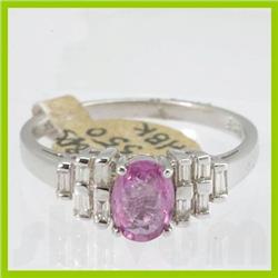 Genuine  1.37 ctw Pink Sapphire & Diamond Ring 14KT White Gold Ring Size 7