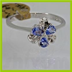 Genuine  0.45 ctw Tanzanite & Diamond Ring 14KT White Gold Ring Size 7