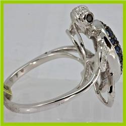 Genuine  1.10 ctw Sapphire & Diamond Ring 14KT White Gold Ring Size 7