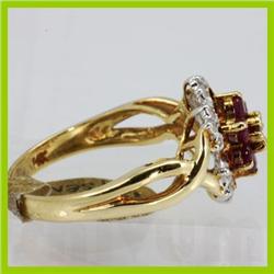 Genuine  0.98 ctw  Ruby & Diamond Ring 14KT Yellow Gold Ring Size 6.5