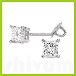 1.25 ctw Princess cut Diamond Stud Earrings F-G, VVS