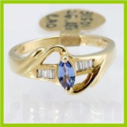 Genuine  0.39 ctw Tanzanite & Diamond Ring 14KT Yellow Gold Ring Size 7