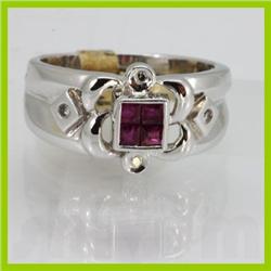 Genuine  0.48 ctw Ruby & Diamond Ring 14K TWhite Gold Ring Size 6.5