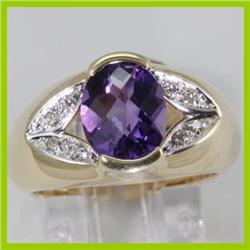 Genuine 2.31 ctw Amethyst  & Diamond Ring 14KT Yellow Gold 