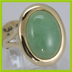 Genuine 16X12MM Green Jade Ring 14KT Gold-Yellow 