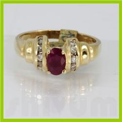 Genuine  0.71 ctw Ruby & Ddiamond Ring 14KT Yellow Gold Ring Size 6.5