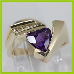 Genuine 1.69 ctw Amethyst & Diamond Ring 14KT Yellow Gold 