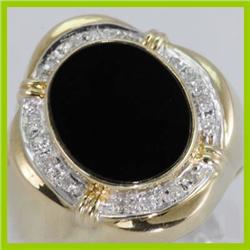 Genuine 0.23 ctw Diamond & Black Enamel Ring 14KT Gold-Yellow 