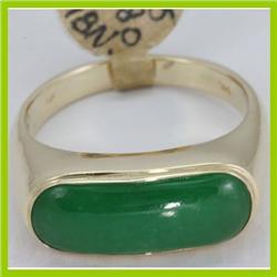 Genuine 15X6MM Green Jade Ring 14KT Gold-Yellow 
