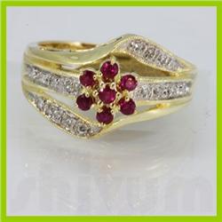 Genuine  0.50 ctw Ruby & Diamond Ring 14KT Yellow Gold Ring Size 6.5