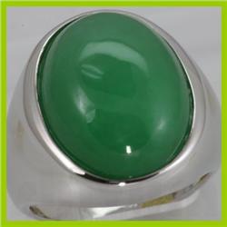 Genuine 20x16mm Large Green Jade Capizon Ring 14KT Gold-White