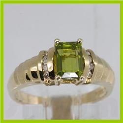 Genuine 1.50 ctw Peridot & Diamond Ring 14KT Yellow Gold 