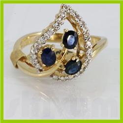 Genuine  1.05 ctw Sapphire & Ddiamond  Ring 14KT Yellow Gold Ring Size 7.5